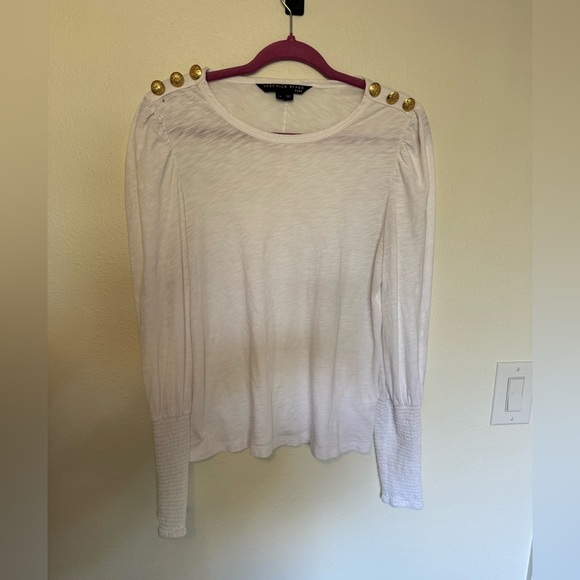 Veronica Beard White Pima Cotton Scoop Long Sleeve Gold Buttons Medium FLAWED - Picture 1 of 8